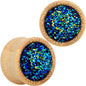 5/8 Blue Druzy Stone Wood Saddle Plug Set