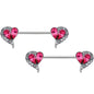 14G 9/16 Clear Pink Gem Curve Heart Valentines Nipple Ring Set