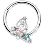 16G 3/8 Clear CZ Gem Abstract Butterfly Hinged Segment Ring