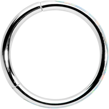16G 3/8 White Synthetic Opal Forward Facing Hinged Segment Ring