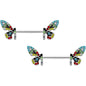 14G 9/16 Red Blue Gem Multi Butterfly Barbell Nipple Ring Set