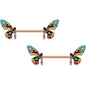14G 9/16 Red Blue Gem Rose Gold Tone Butterfly Nipple Ring Set