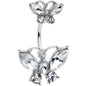 Clear Gem Double Butterfly Double Mount Belly Ring