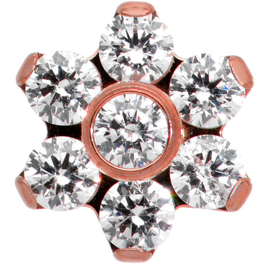 16G 1/4 Clear CZ Gem Rose Gold Tone G23 Titanium Flower Labret