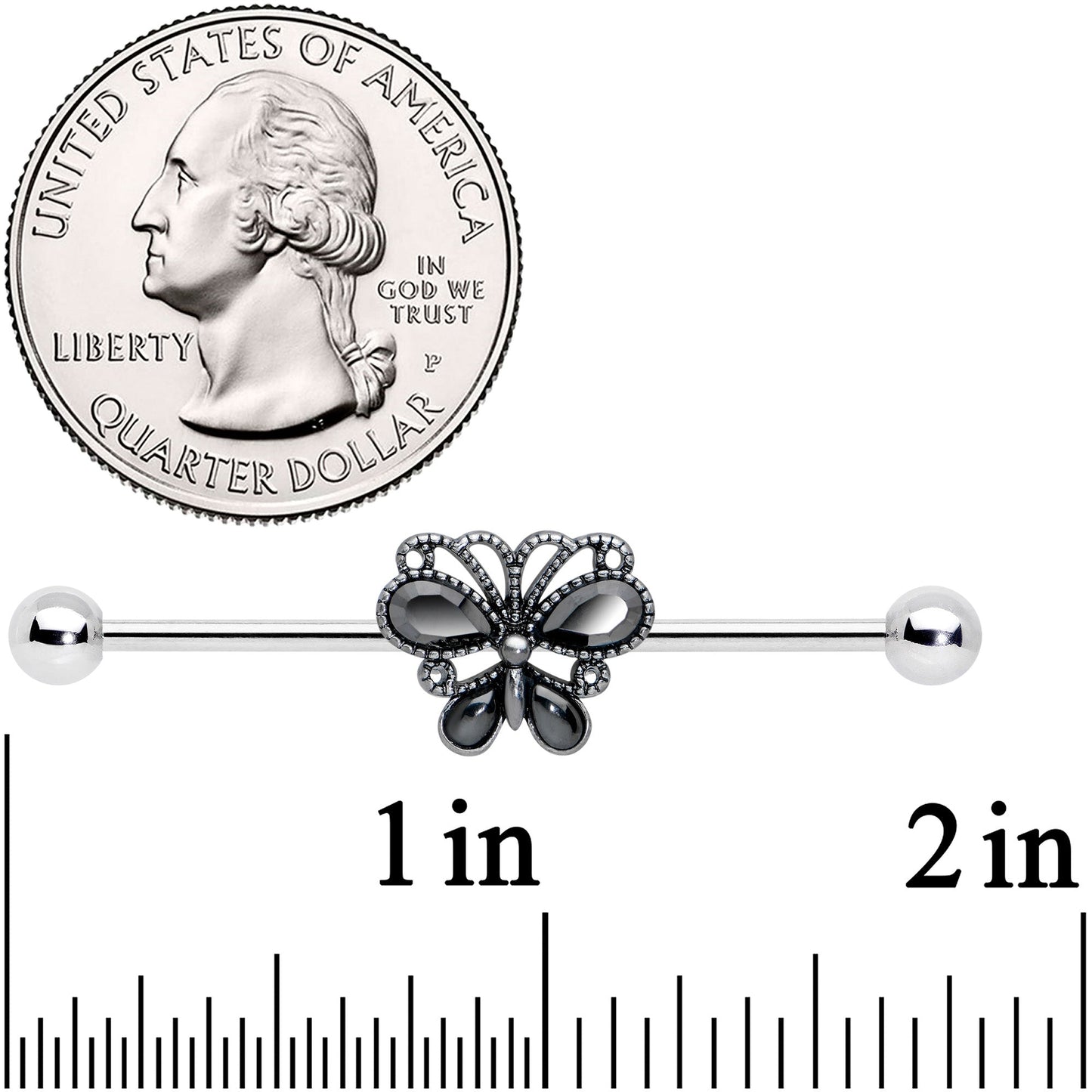 14G Black Gem Abstract Bow Industrial Barbell 38mm