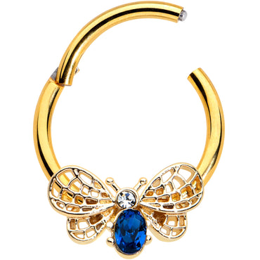 16G 3/8 Blue Gem Gold Tone Beautiful Bee Hinged Segment Ring