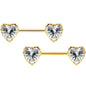 14G 9/16 Clear CZ Gold Tone Heart Love Valentine Nipple Ring Set