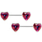 14G 9/16 Red CZ Gem Heart Love Valentine Barbell Nipple Ring Set