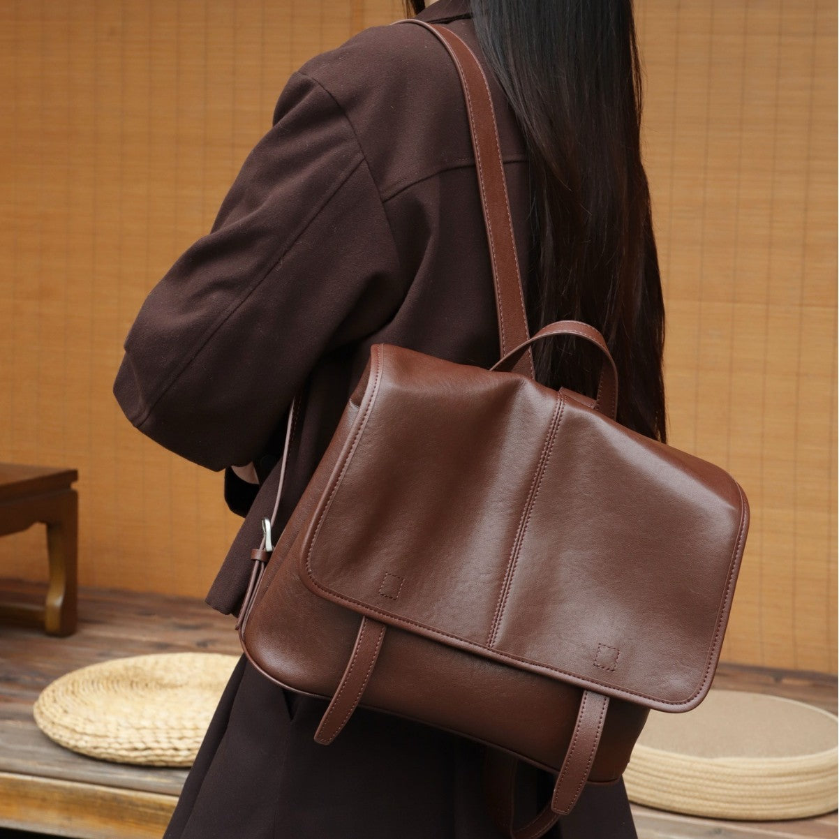 Cross-border Top-grain Vegetable-tanned Leather Backpack For Women, Large Capacity, Vintage Versatile Travel Bag, Genuine Leather Messenger Bag