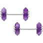 14G 9/16 Purple Amethyst Stone Obelisks Barbell Nipple Ring Set