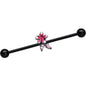 14G Pink Gem Black Fanciful Flower Industrial Barbell 38mm