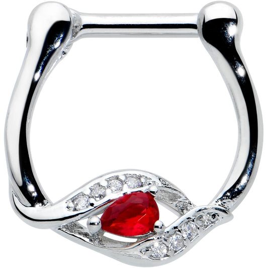 16G 1/4 Clear Red Gem Swirling Oval Cartilage Clicker