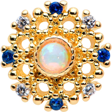 16G 1/4 White Synthetic Opal Gold Tone Sun Labret Monroe Tragus