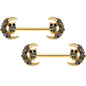 14G 5/8 Aurora Gem Gold Tone Owl Moon Barbell Nipple Ring Set