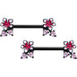 14G 9/16 Pink Gem Black Fanciful Flower Barbell Nipple Ring Set