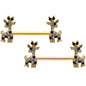 14G 9/16 Black Gem Gold Tone Decadent Deer Nipple Ring Set