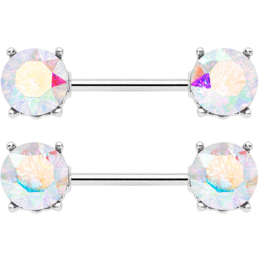 14G 9/16 Aurora Gem Simply Elegant Barbell Nipple Ring Set
