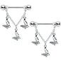 14G 9/16 Clear Gem Open Butterfly Chain Dangle Nipple Ring Set