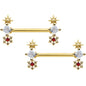 14G 9/16 Red Gold Tone Snowflake Star Christmas Nipple Ring Set