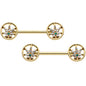 14G 9/16 Clear Green Gem Gold Hue Pot Leaf Circle Nipple Ring Set