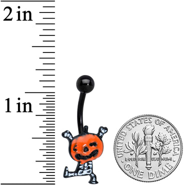 Black Dancing Skeleton Pumpkin Happy Halloween Belly Ring