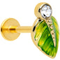 16G 5/16 Clear Gem Gold Tone Lush Green Leaf Labret Monroe Tragus