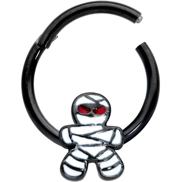 16G 3/8 Black Red Eye Mummy Halloween Segment Ring