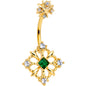 Clear Green Gem Gold Tone Noble Square Double Mount Belly Ring