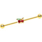 14G Red Gem Gold Tone Tasty Cherry Fruit Industrial Barbell 38mm