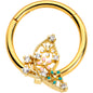 16G 3/8 Clear CZ Gem Gold Tone Abstract Hinged Segment Ring