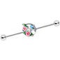 14G Little Blue Bird Pink Flowers Industrial Barbell 38mm