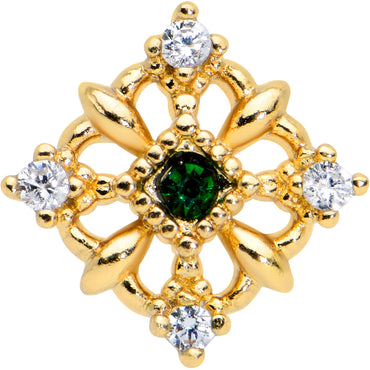 16G 1/4 Green Gem Gold Tone Noble Square Cartilage Tragus Earring