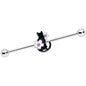 14G Pink Gem Black Cat White Flower Industrial Barbell 38mm