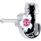 20G 1/4 Pink Gem Black Cat White Flowers Nose Bone