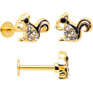 16G 5/16 Clear Gem Gold Tone Squirrel Leaf Labret Tragus Set of 3