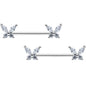 14G 9/16 Clear CZ Gem Butterflies Barbell Nipple Ring Set