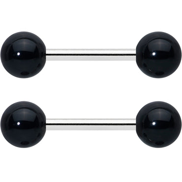 14G 1/2 Elegant Black Agate Barbell Nipple Ring Set