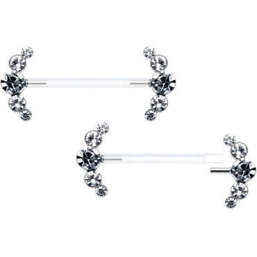 14G 13/16 Clear Gem Bioplast Simple Curvation Barbell Nipple Ring Set