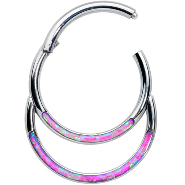 16G 3/8 Purple Synthetic Opal Double Row Hinged Segment Ring