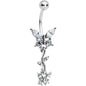 Clear Gem Vine Butterfly Dangle Belly Ring
