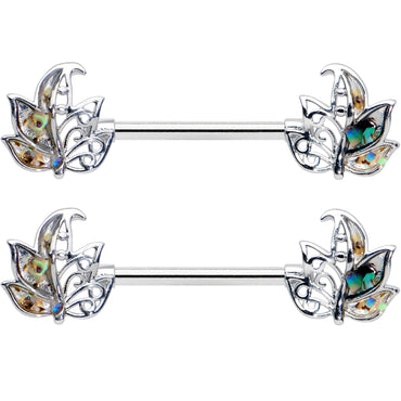 14G 9/16 Multicolor Openwork Autumn Leaf Barbell Nipple Ring Set