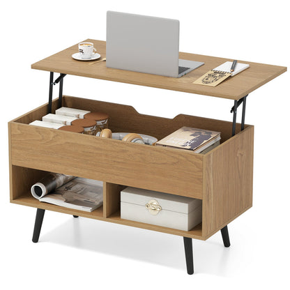 31.5 Inch Lift-Top Coffee Table with Hidden Storage and 2 Open Shelves