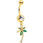 Clear Green Gem Gold Tone Palm Tree Tropical Dangle Belly Ring