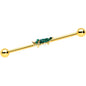 14G Green Gem Gold Tone Tropical Gator Industrial Barbell 38mm