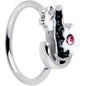 20G 5/16 Pink Gem Black Cat White Flowers Nose Hoop