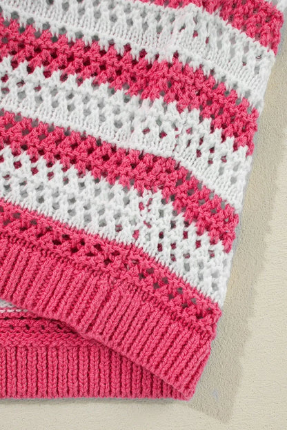Stripe Hollowed Knit Sleeveless Sweater Dress