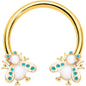 16G 3/8 White Gem Gold Tone Snow Bug Horseshoe Curved Barbell