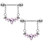 14G 9/16 Pink Gem Crowning Glory Chain Dangle Nipple Ring Set