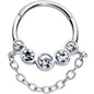 16G 3/8 Clear Gem Trio Chain Dangle Hinged Segment Ring