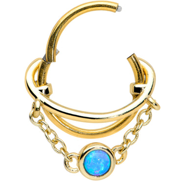 16G 3/8 Blue Synthetic Opal Gold Tone Saturn Hinged Segment Ring